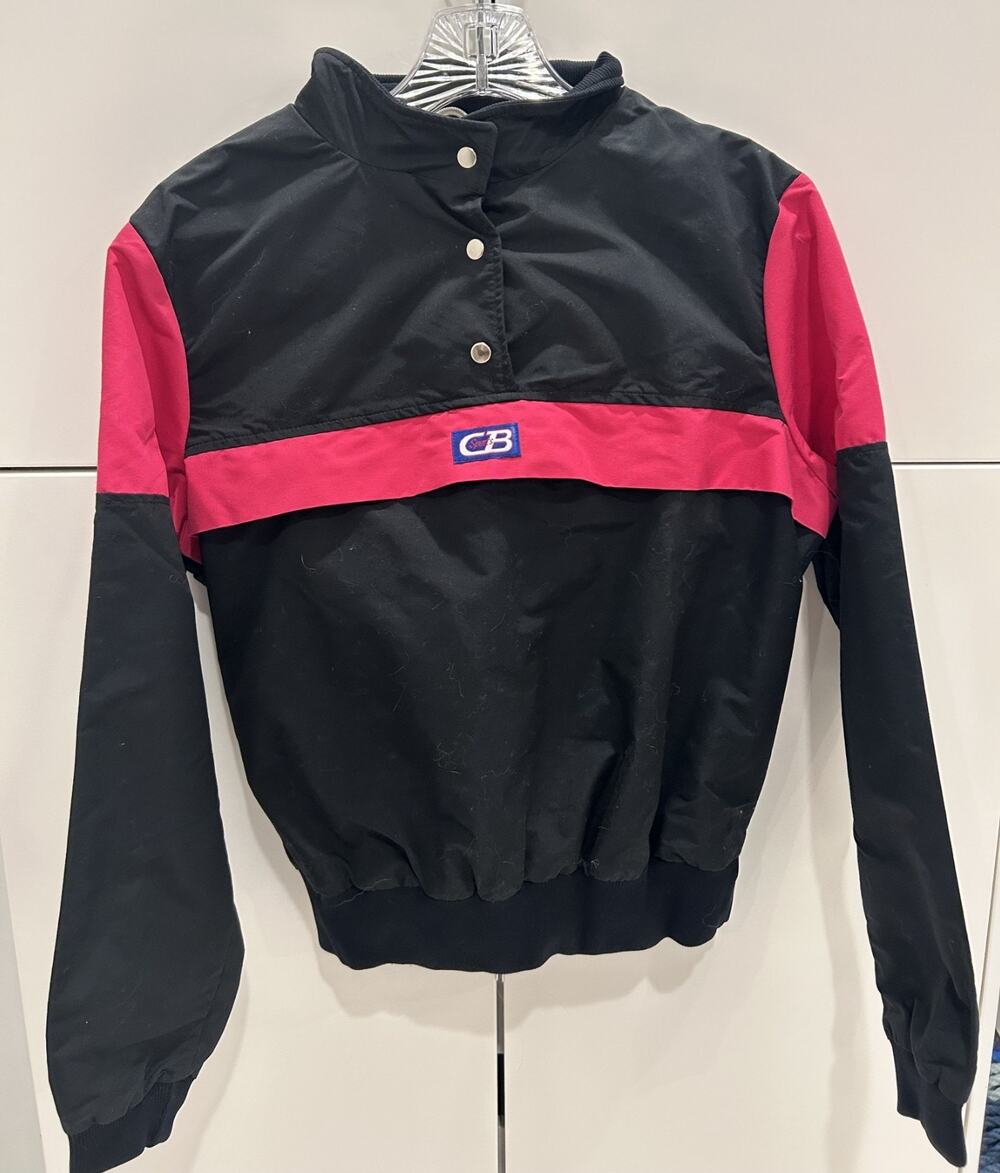 Vintage 1984 CB Sports Kids Windbreaker Jacket Black Pink Colorblock USA L